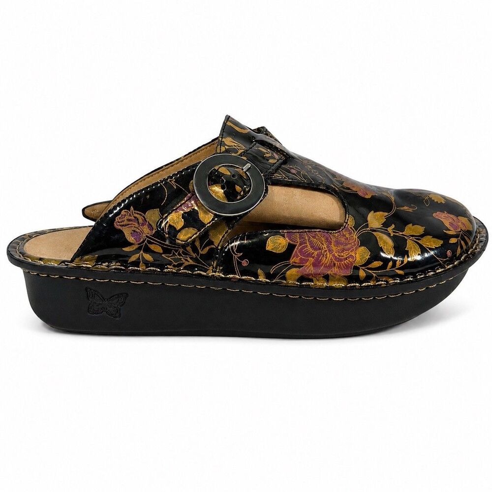 Alegria by PG Lite Leather Mule Clogs Women Size 41 EU Leather Patent Floral